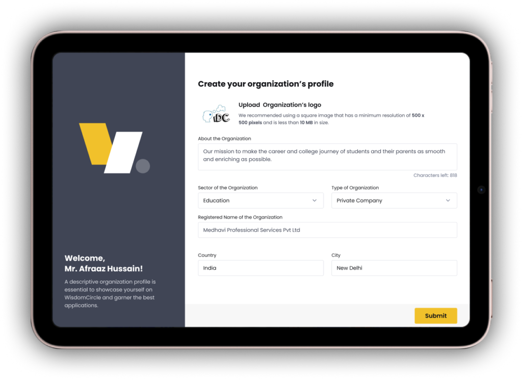 Screenshot of the create profile feature from WisdomCircle platform
